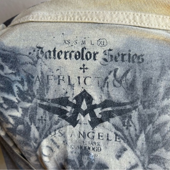 Affliction live fast watercolor series wing back short sleeve shirt top XL - Picture 5 of 6